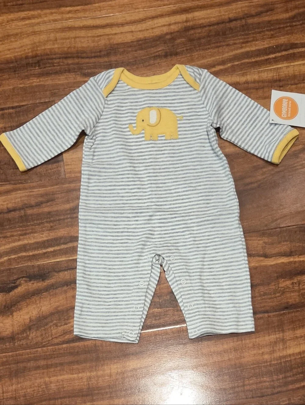 Gymboree NWT 0-3 months gray and white striped one piece elephant romper